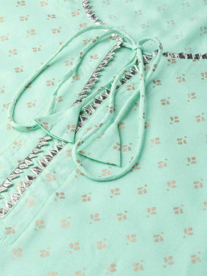 Sea Green Printed Rayon Kurta Set