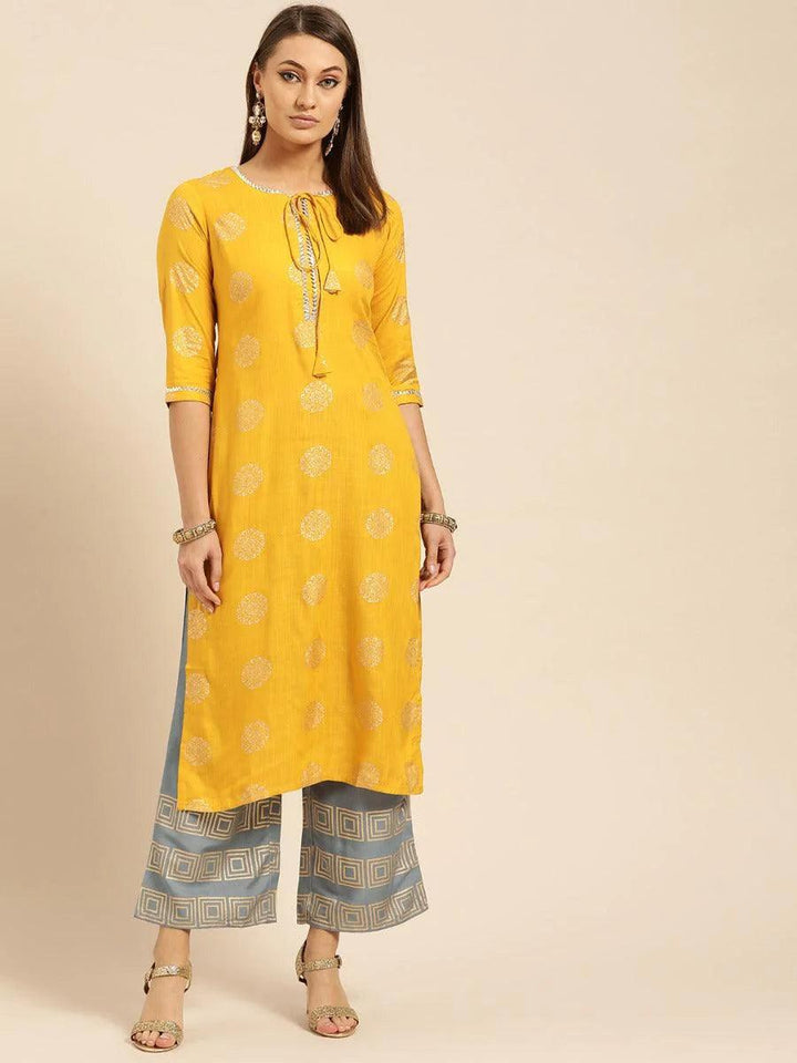 Mustard Printed Rayon Kurta Set