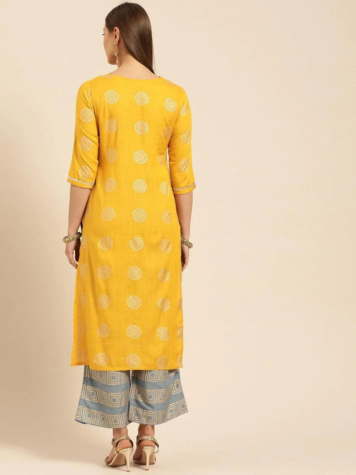 Mustard Printed Rayon Kurta Set