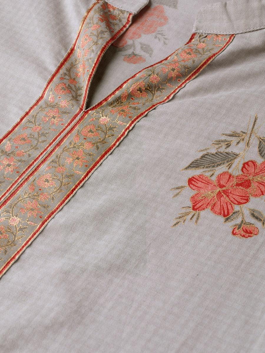 Grey Printed Cotton Kurta Set - ShopLibas