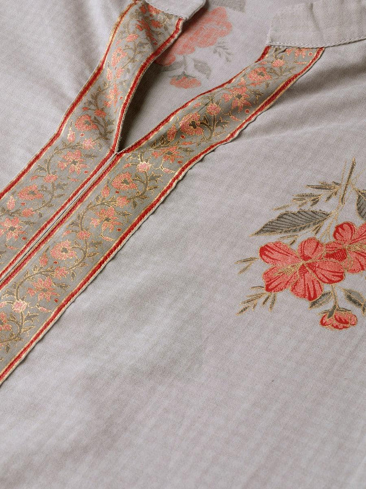 Grey Printed Cotton Kurta Set