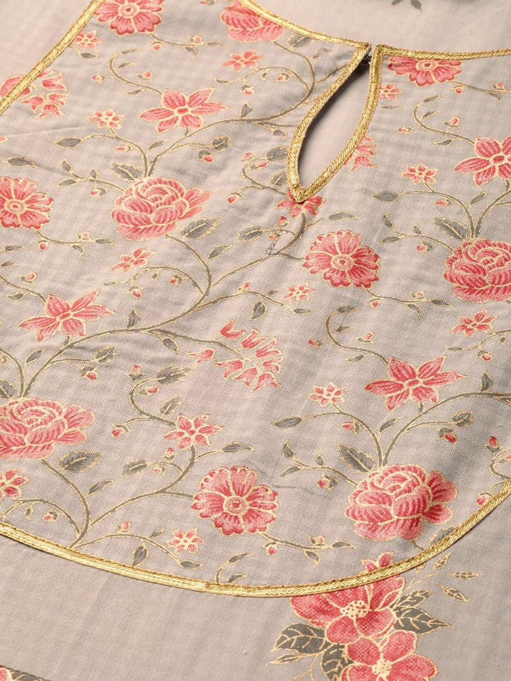 Taupe Printed Cotton Kurta Set