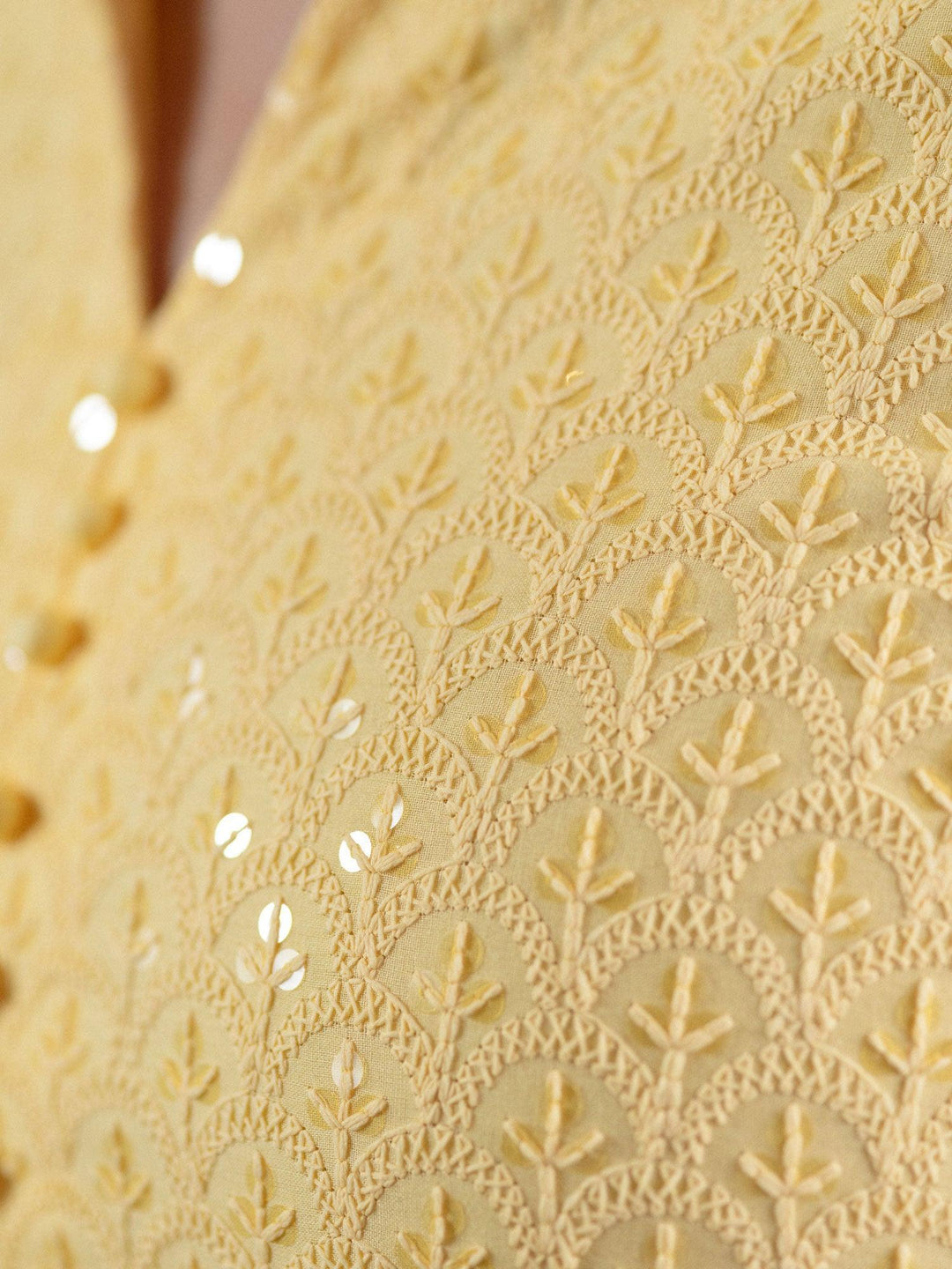 Yellow Schiffli Cotton Kurta Set - ShopLibas