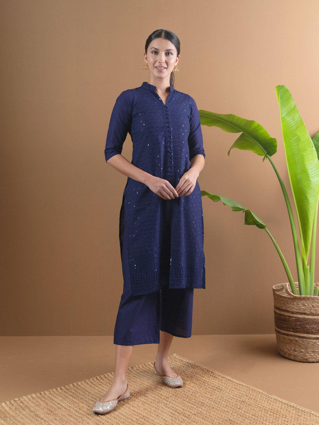 Blue Schiffli Cotton Kurta Set - ShopLibas