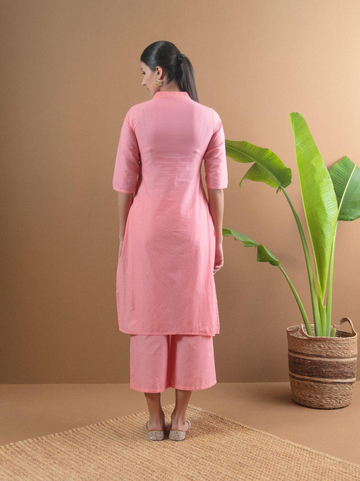 Pink Schiffli Cotton Kurta Set