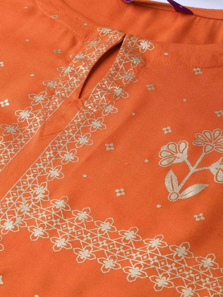 Rust Printed Rayon Kurta Set