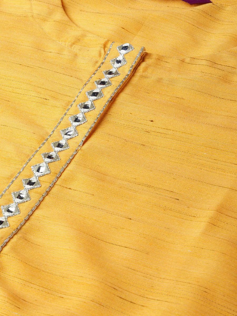 Yellow Self Design Chanderi Kurta Set - ShopLibas