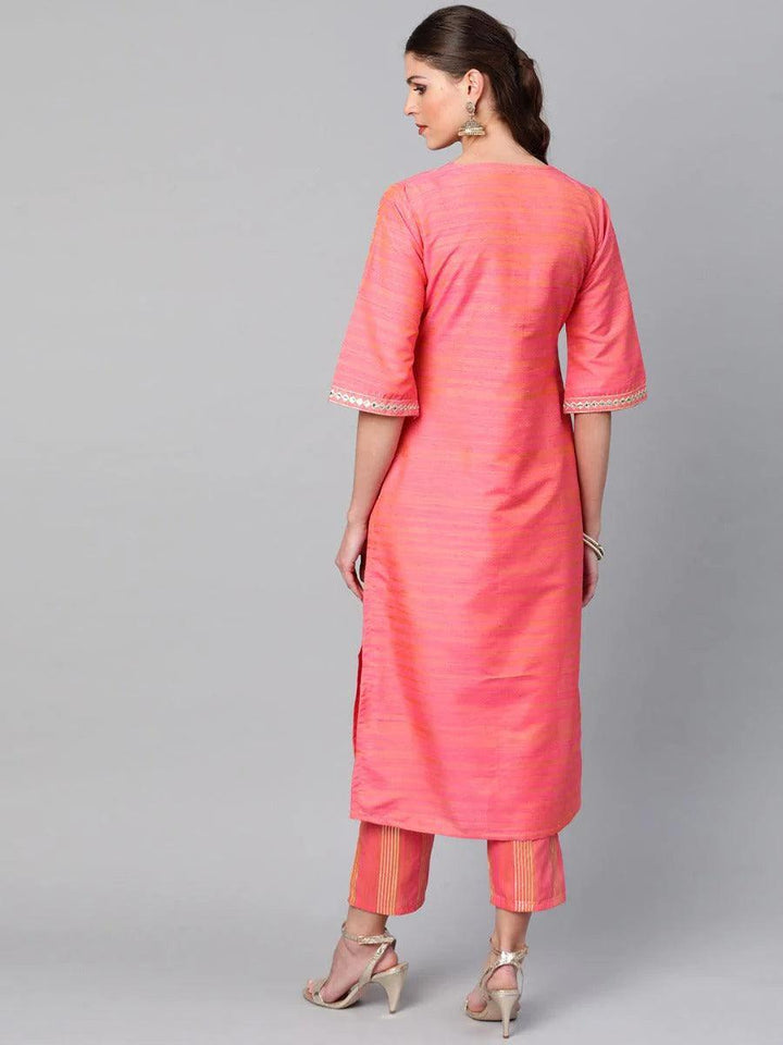 Pink Self Design Chanderi Kurta Set