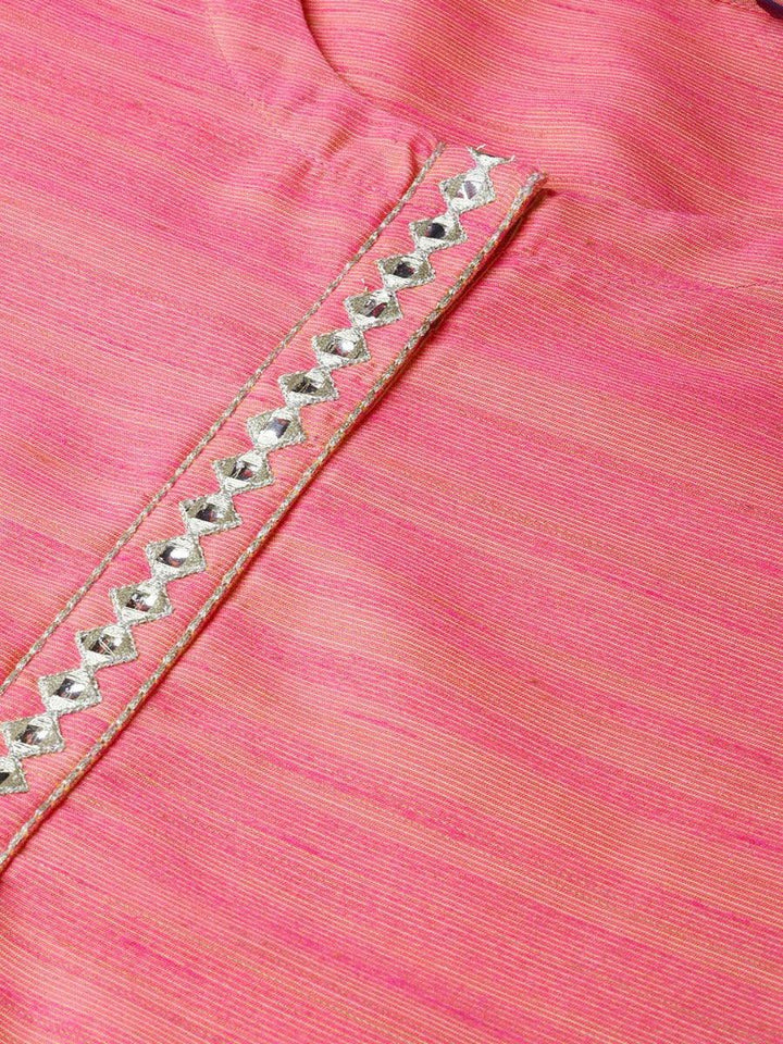 Pink Self Design Chanderi Kurta Set