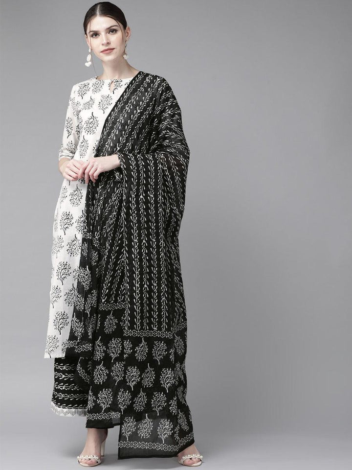 White Printed Cotton Suit Set