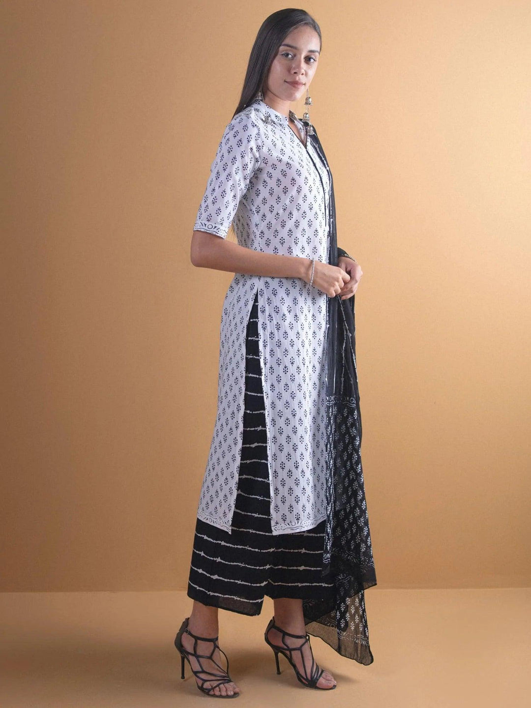 White Printed Cotton Suit Set - ShopLibas
