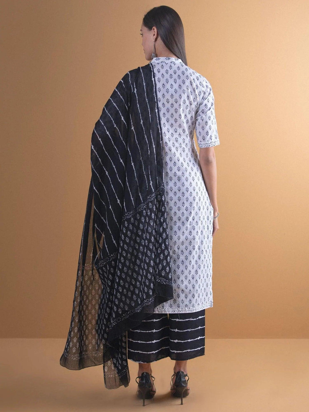 White Printed Cotton Suit Set - ShopLibas