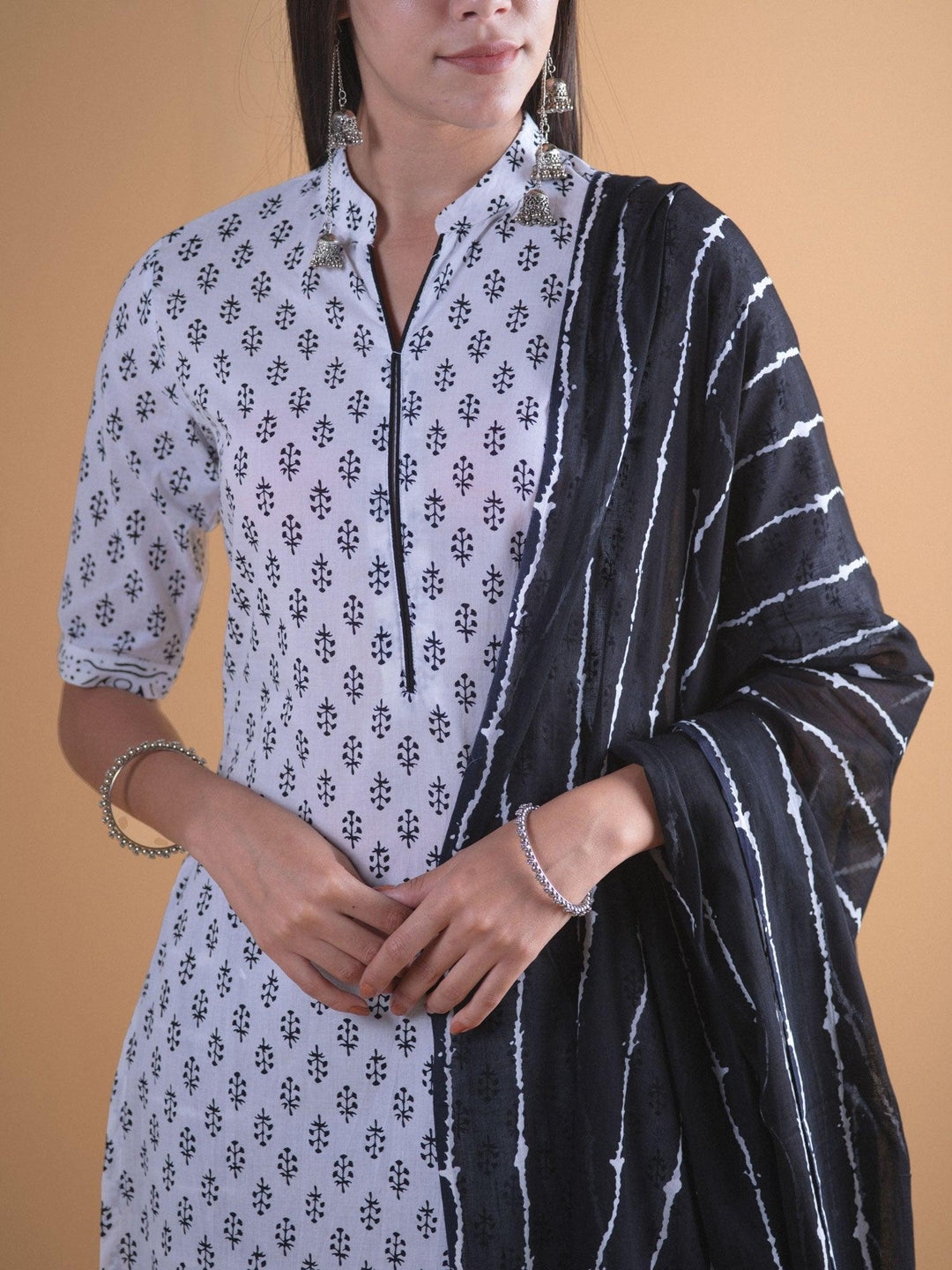 White Printed Cotton Suit Set - ShopLibas