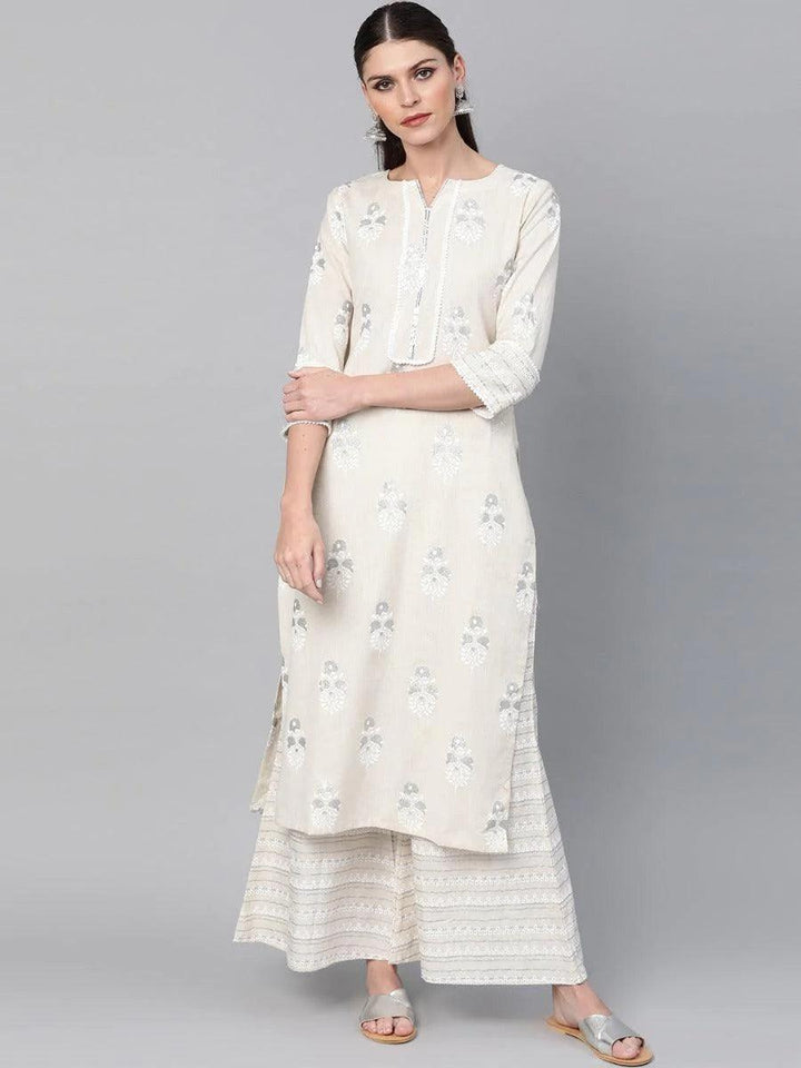 Off-White Printed Cotton Kurta Set