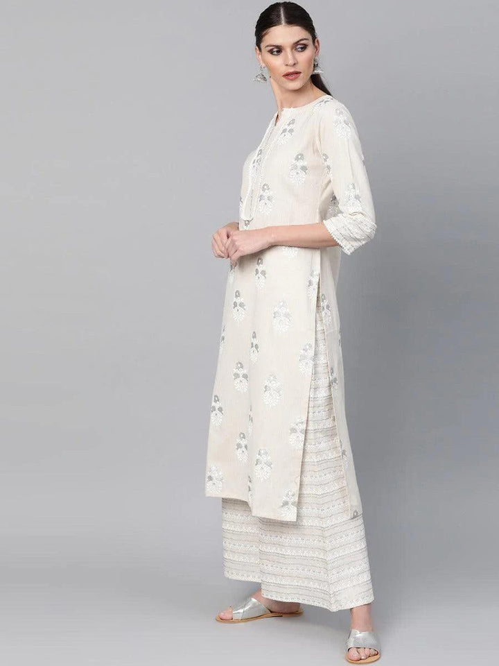 Off-White Printed Cotton Kurta Set