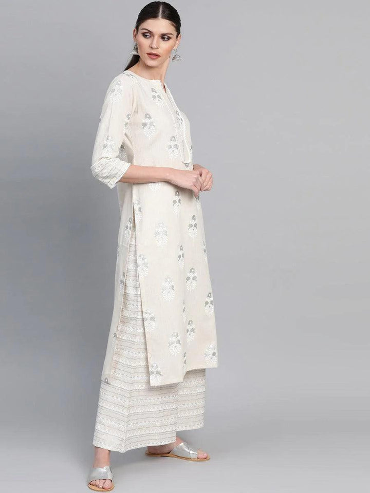 Off-White Printed Cotton Kurta Set