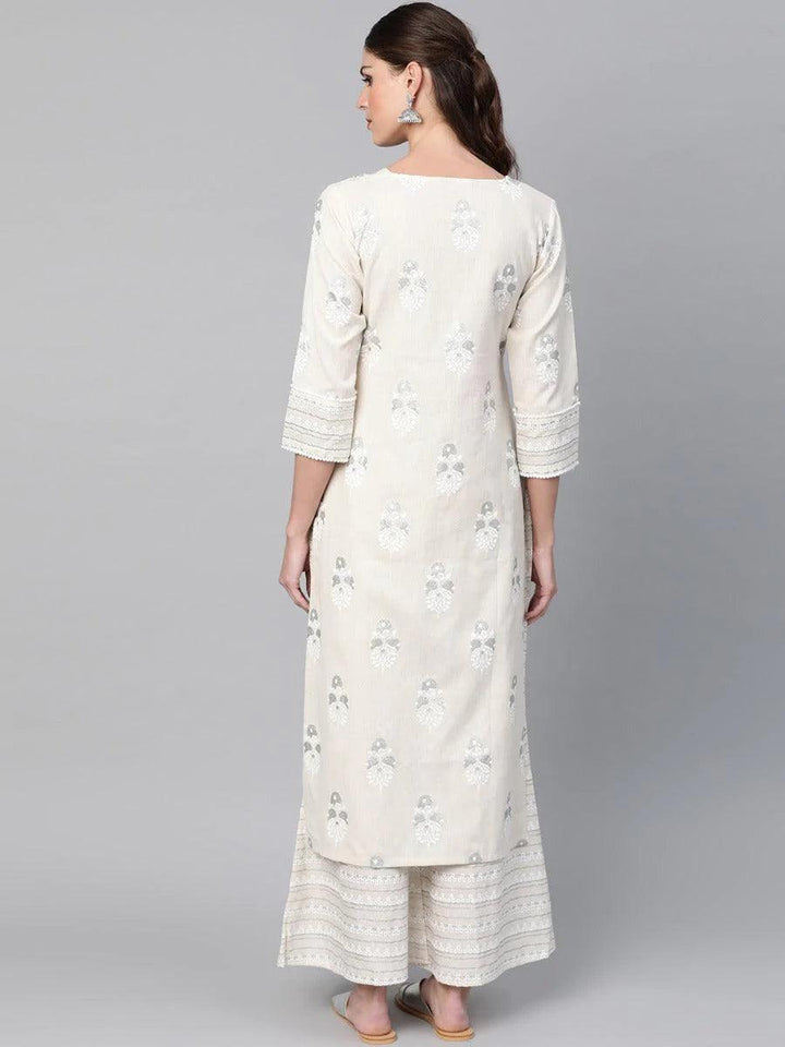 Off-White Printed Cotton Kurta Set