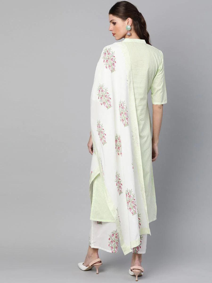 Green Striped Cotton Suit Set - ShopLibas