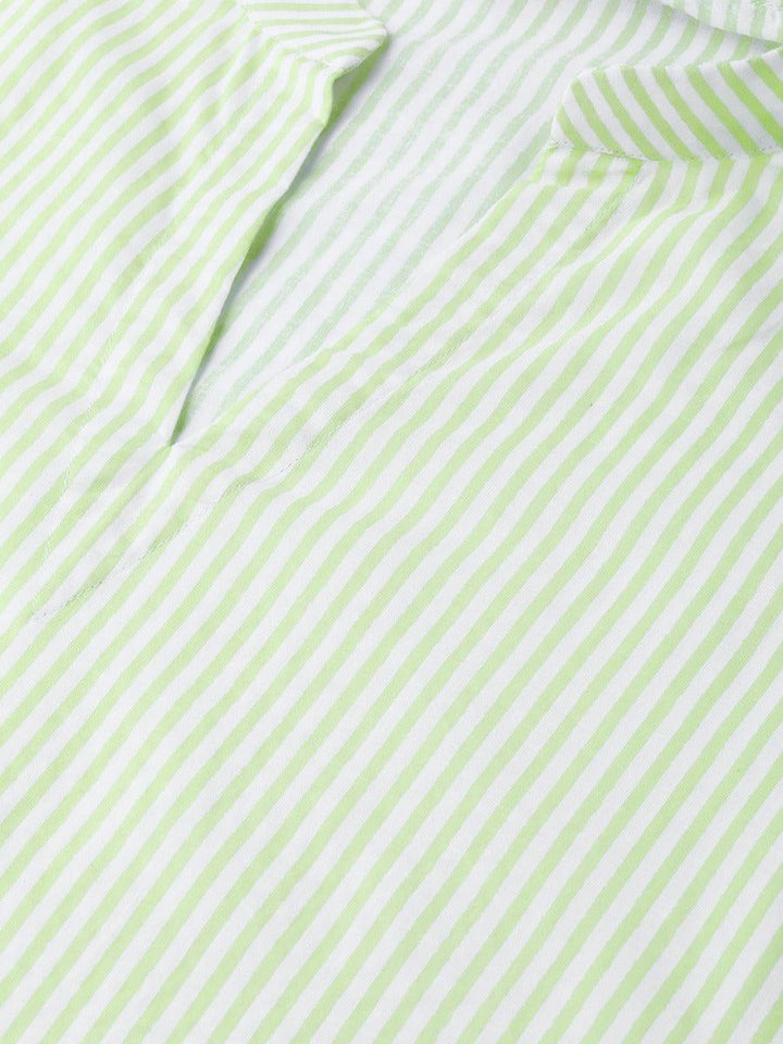 Green Striped Cotton Suit Set