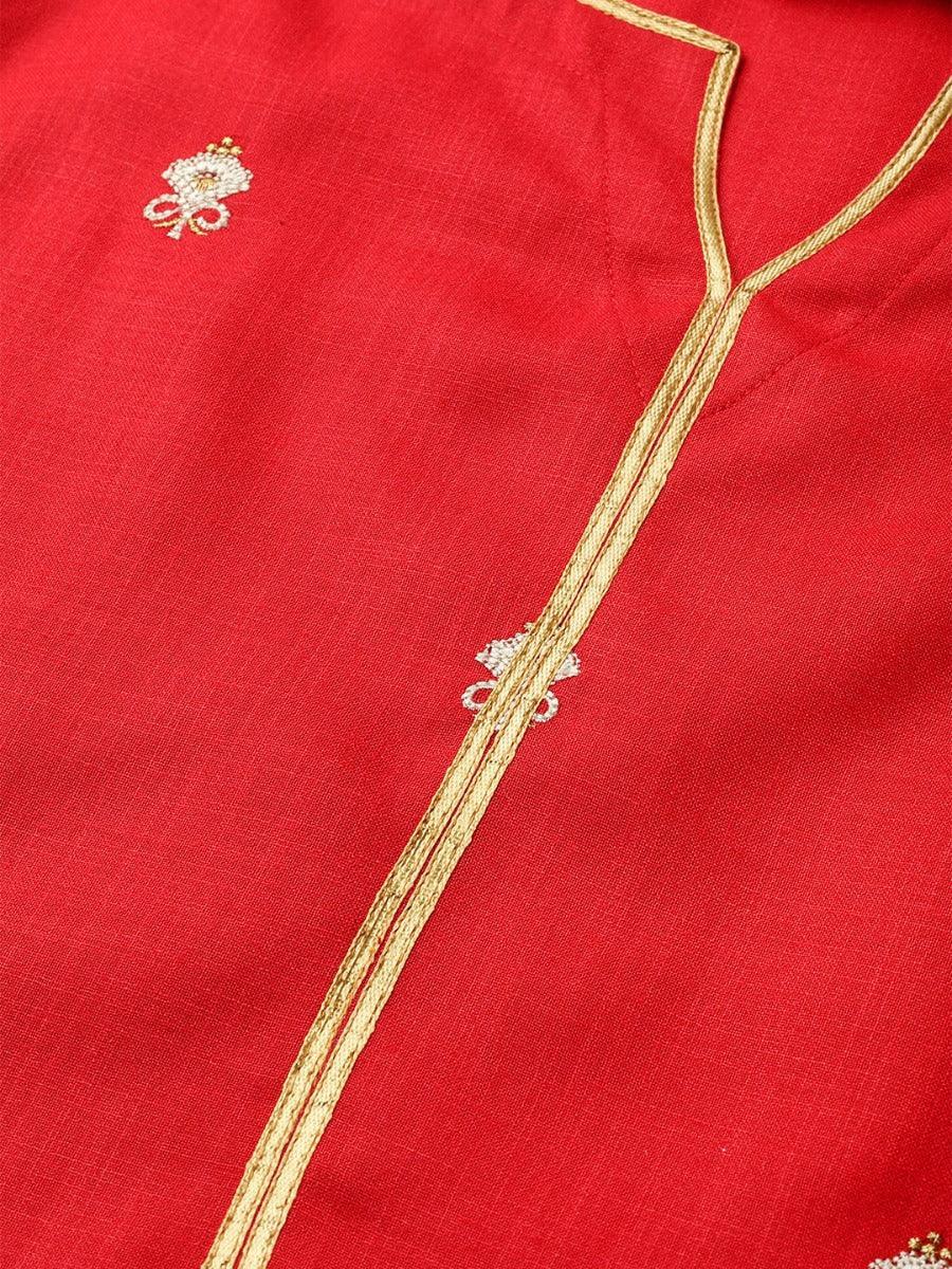 Red Embroidered Cotton Kurta Set - ShopLibas