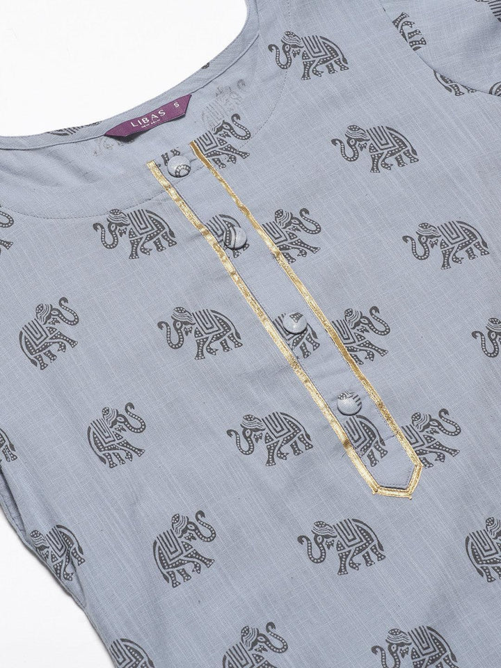 Blue Printed Cotton Kurta Set