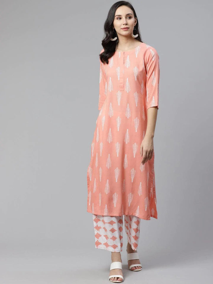 Pink Printed Rayon Kurta Set