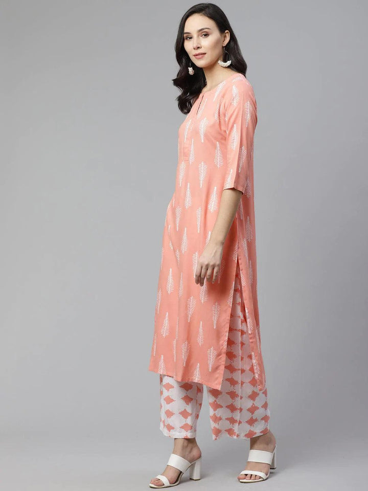 Pink Printed Rayon Kurta Set