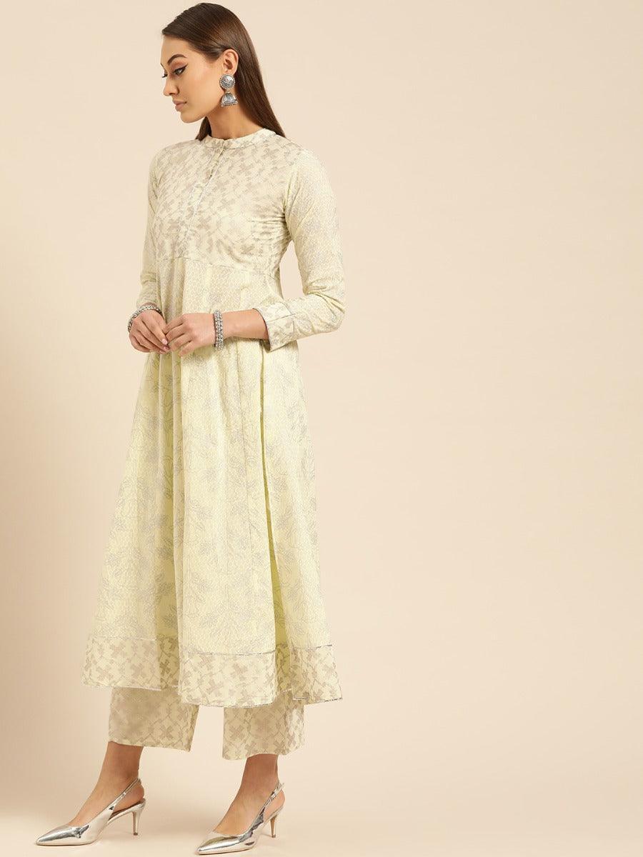 Yellow Printed Cotton Kurta Set - ShopLibas