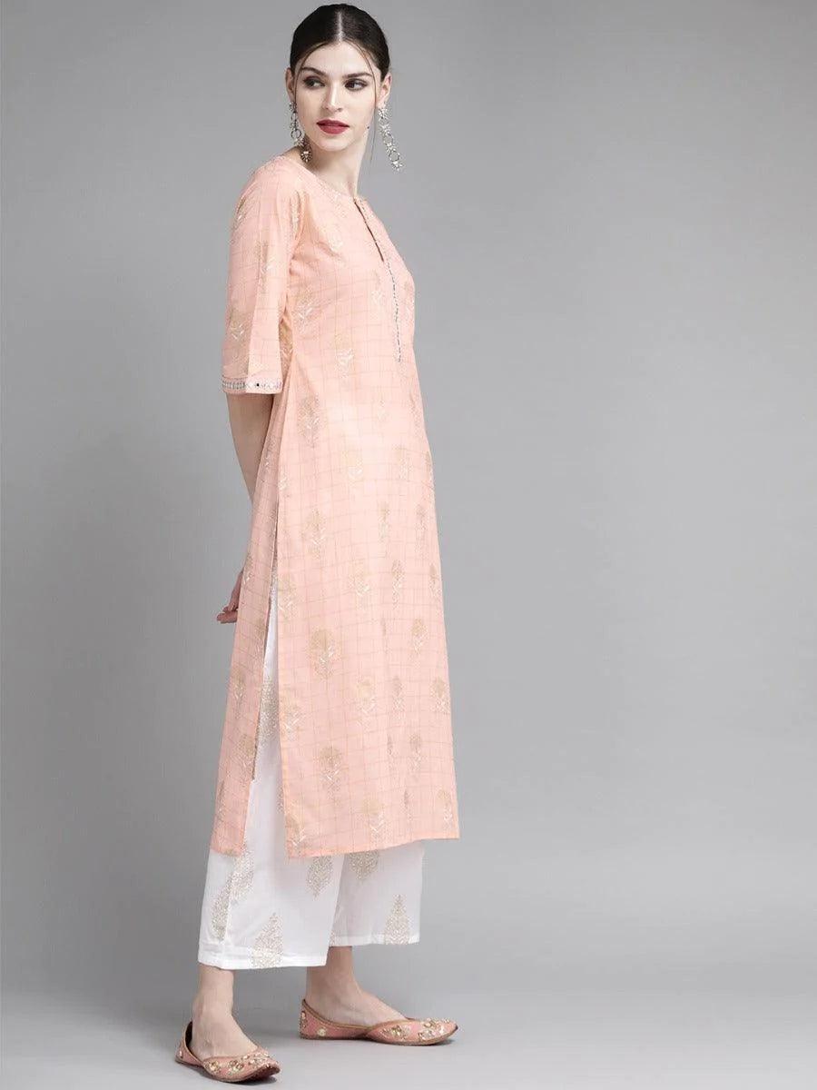 Peach Printed Cotton Suit Set - ShopLibas