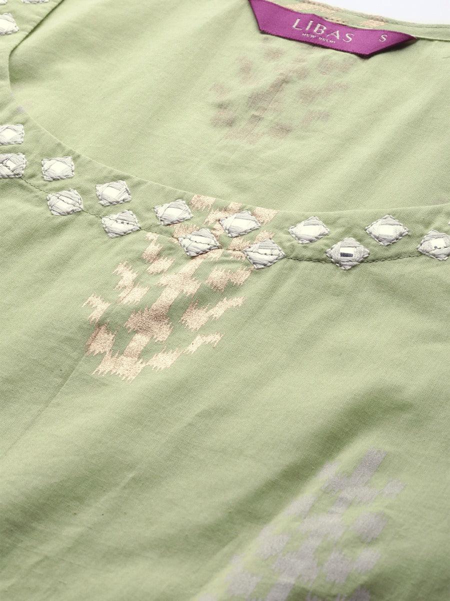 Pastel Green Printed Cotton Kurta Set - ShopLibas