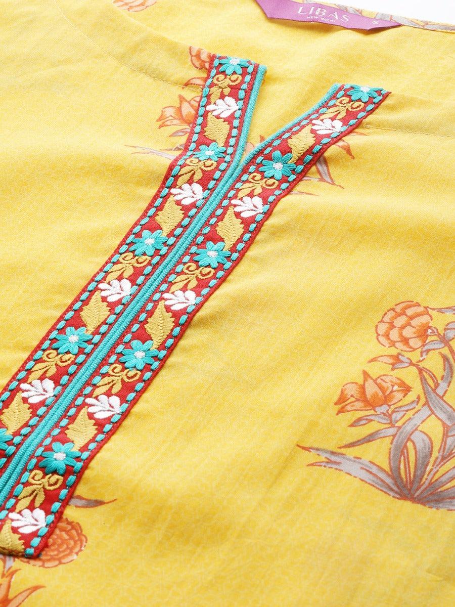 Yellow Printed Cotton Kurta Set - ShopLibas