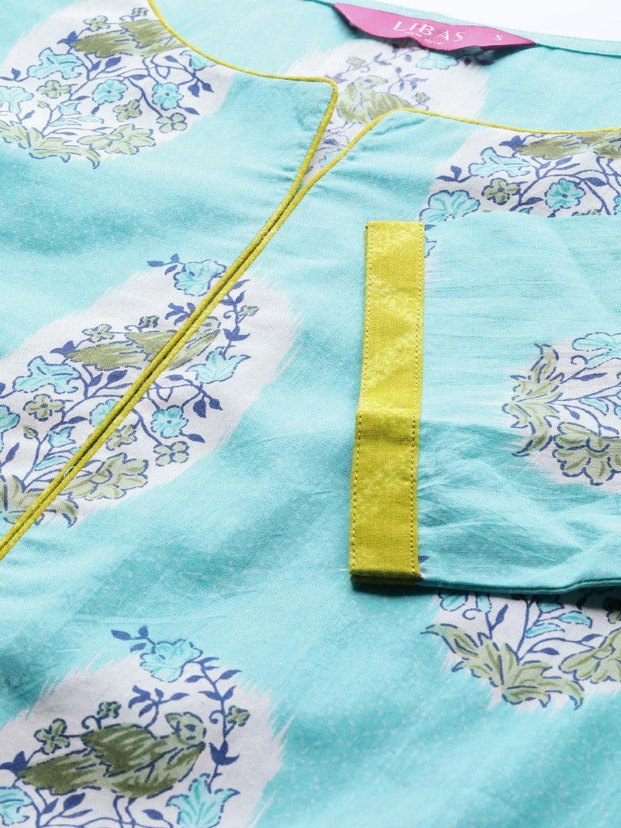 Blue Printed Cotton Suit Set - ShopLibas