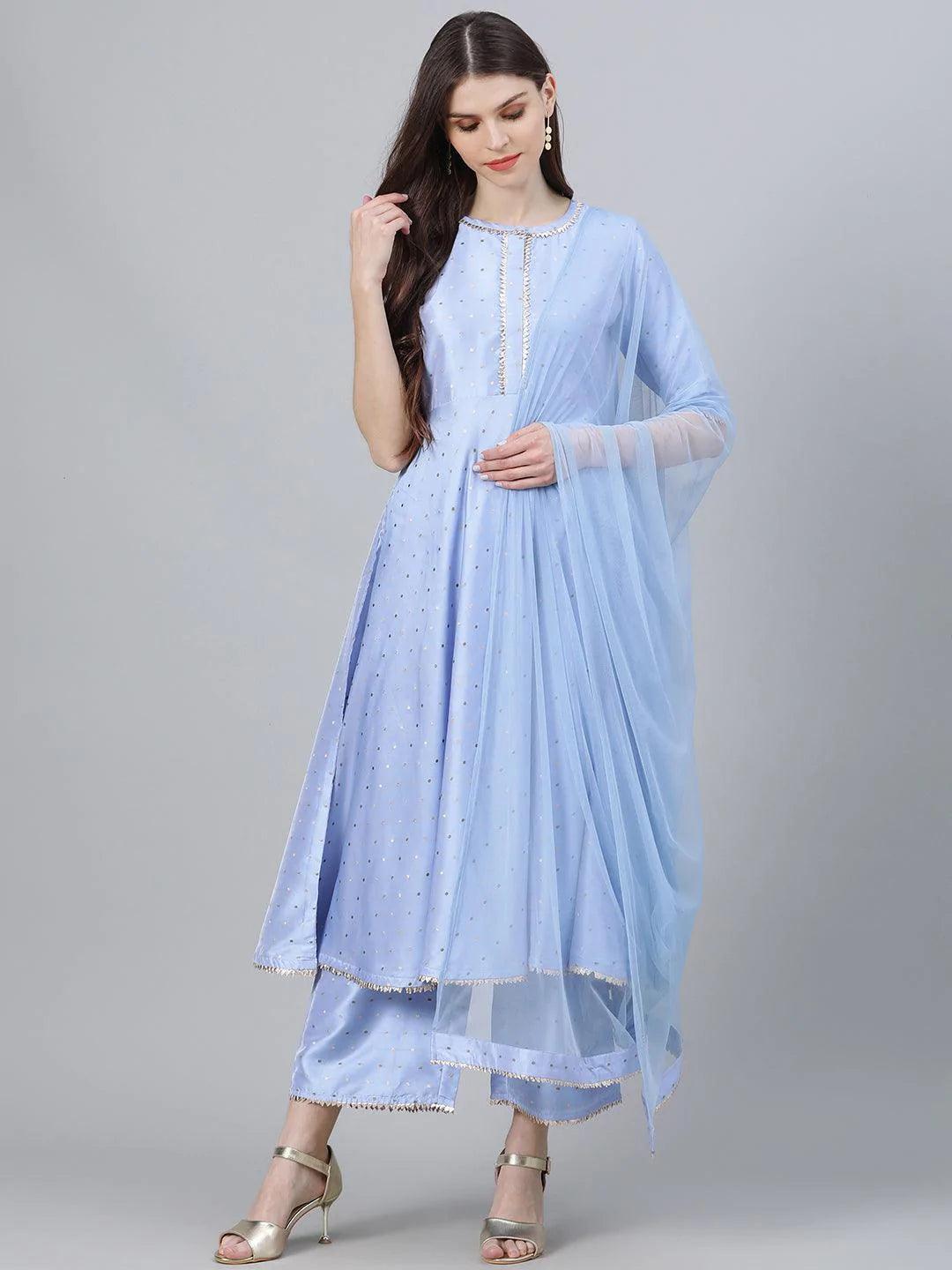 Blue Zari Work Chanderi Suit Set - ShopLibas