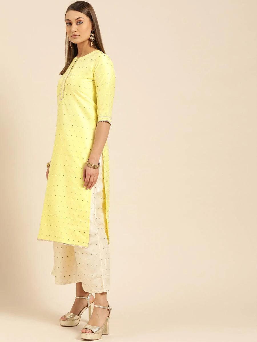 Yellow Self Design Chanderi Suit Set - ShopLibas