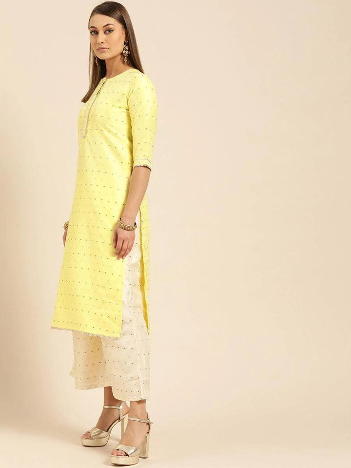 Yellow Self Design Chanderi Suit Set