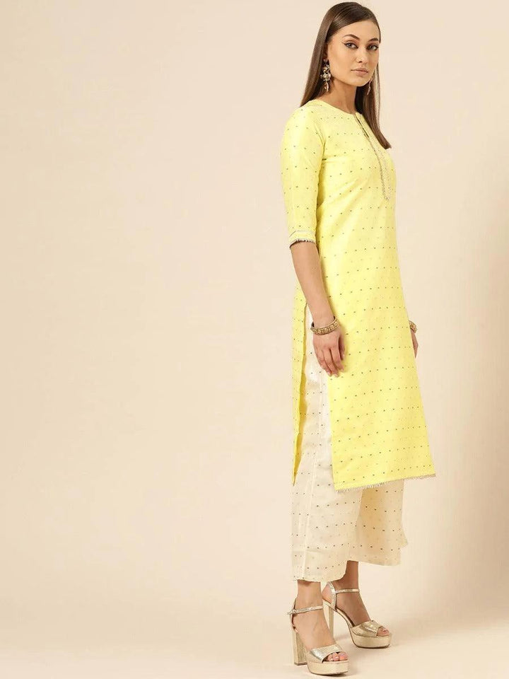 Yellow Self Design Chanderi Suit Set