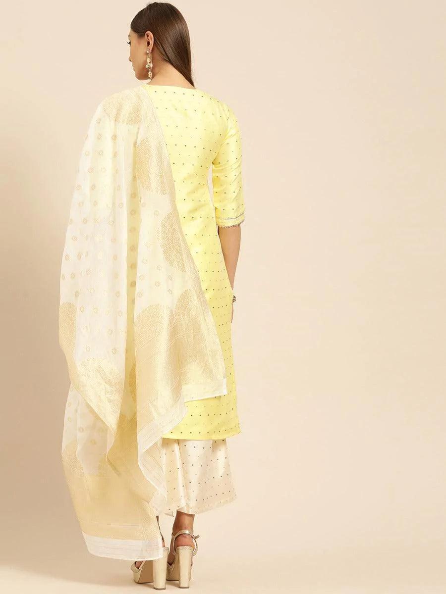 Yellow Self Design Chanderi Suit Set - ShopLibas