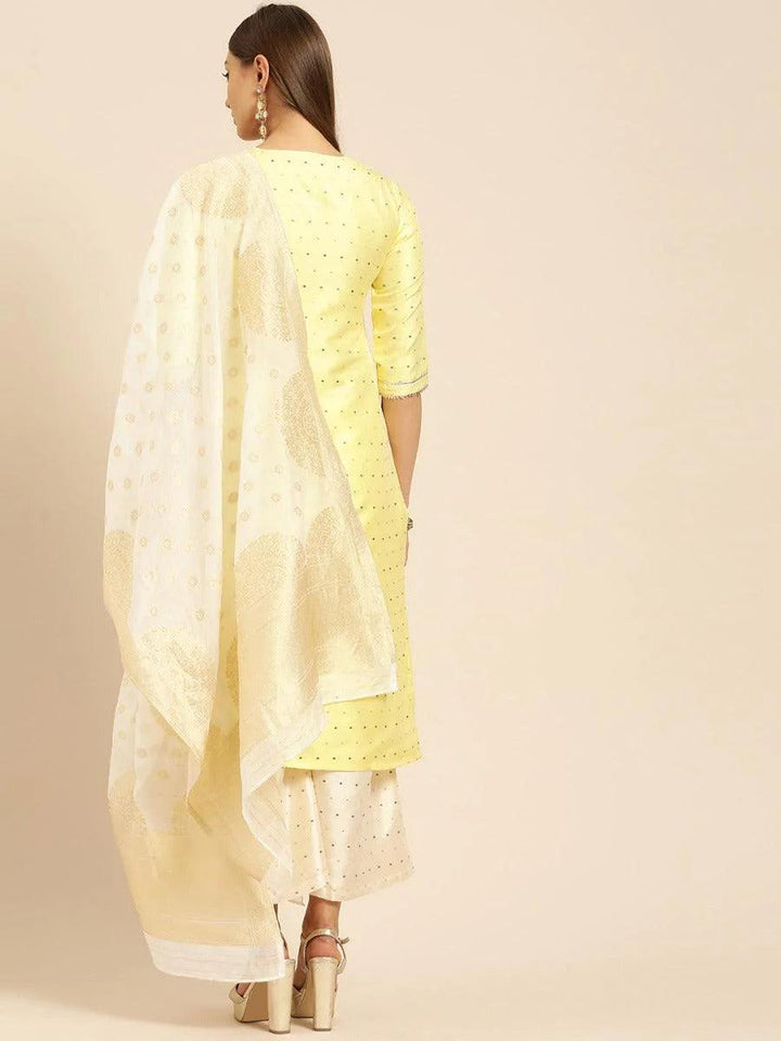 Yellow Self Design Chanderi Suit Set