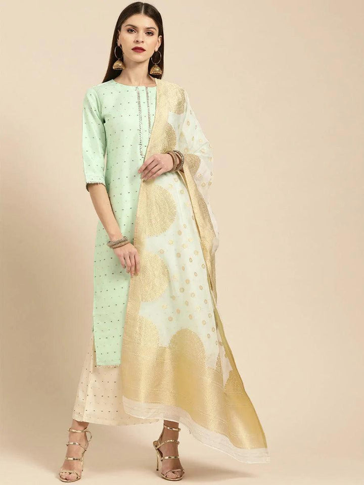 Sea Green Self Design Chanderi Suit Set