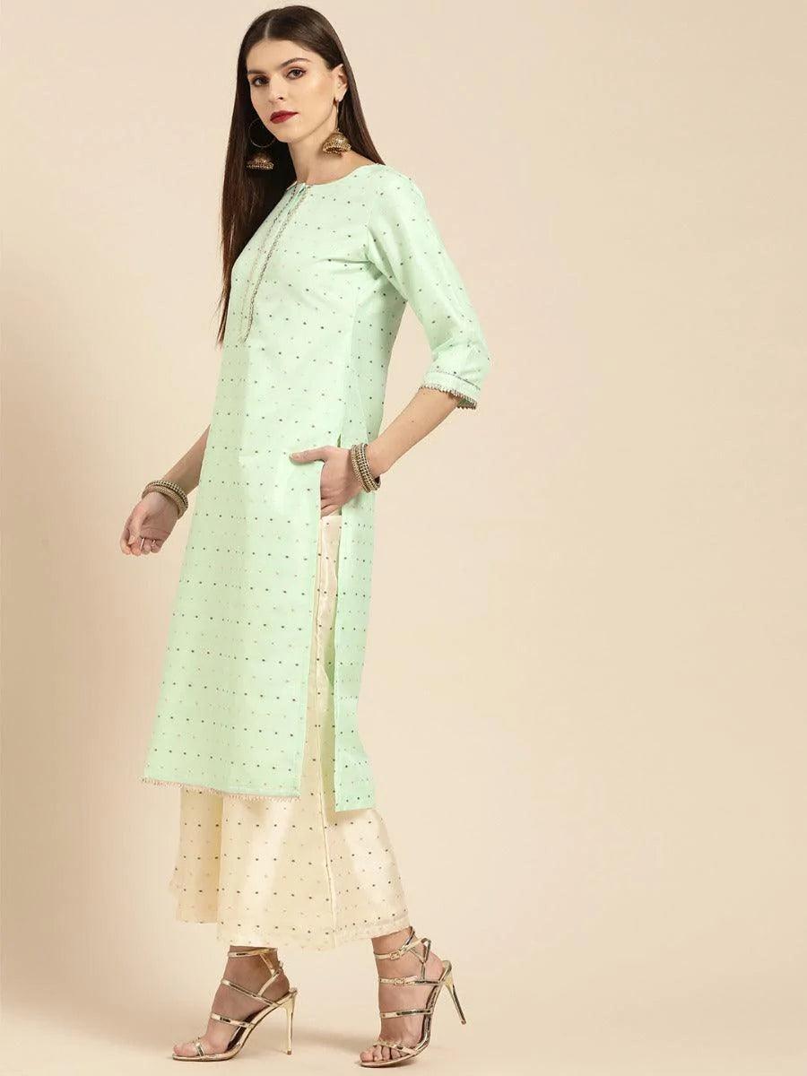 Sea Green Self Design Chanderi Suit Set - ShopLibas