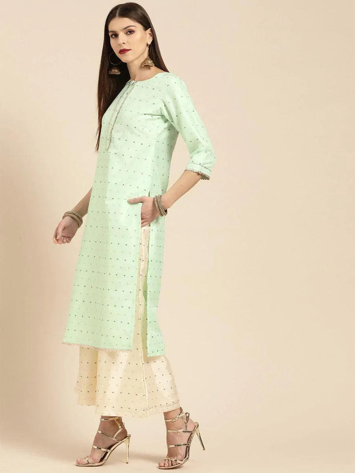 Sea Green Self Design Chanderi Suit Set
