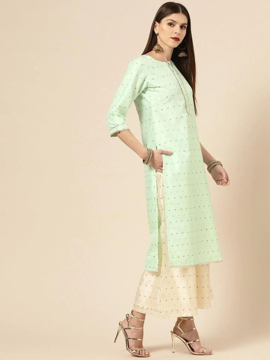 Sea Green Self Design Chanderi Suit Set - ShopLibas