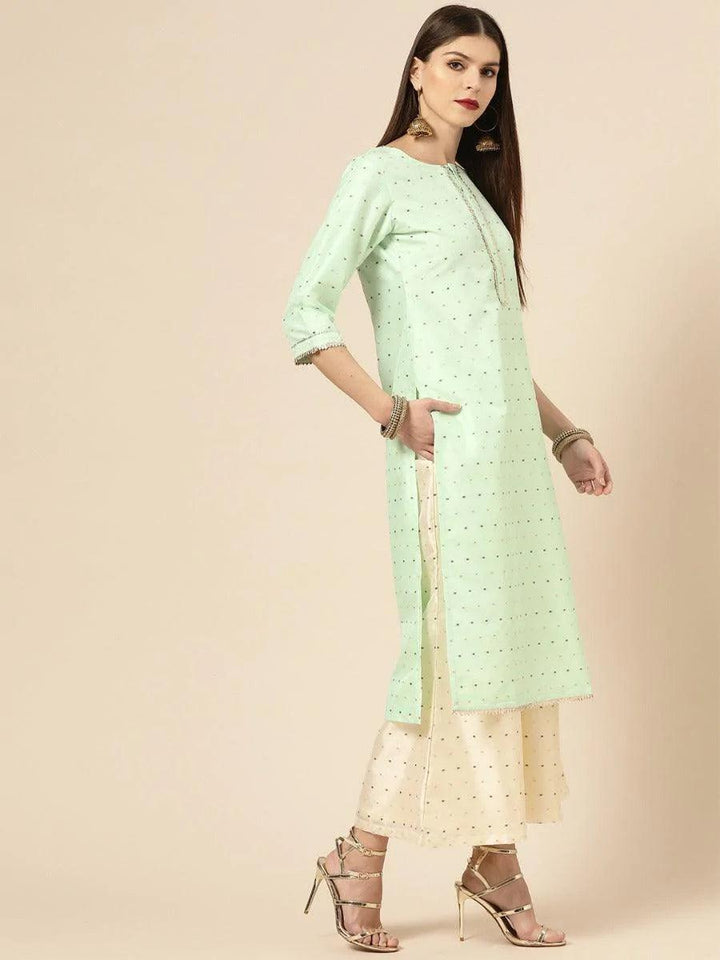 Sea Green Self Design Chanderi Suit Set