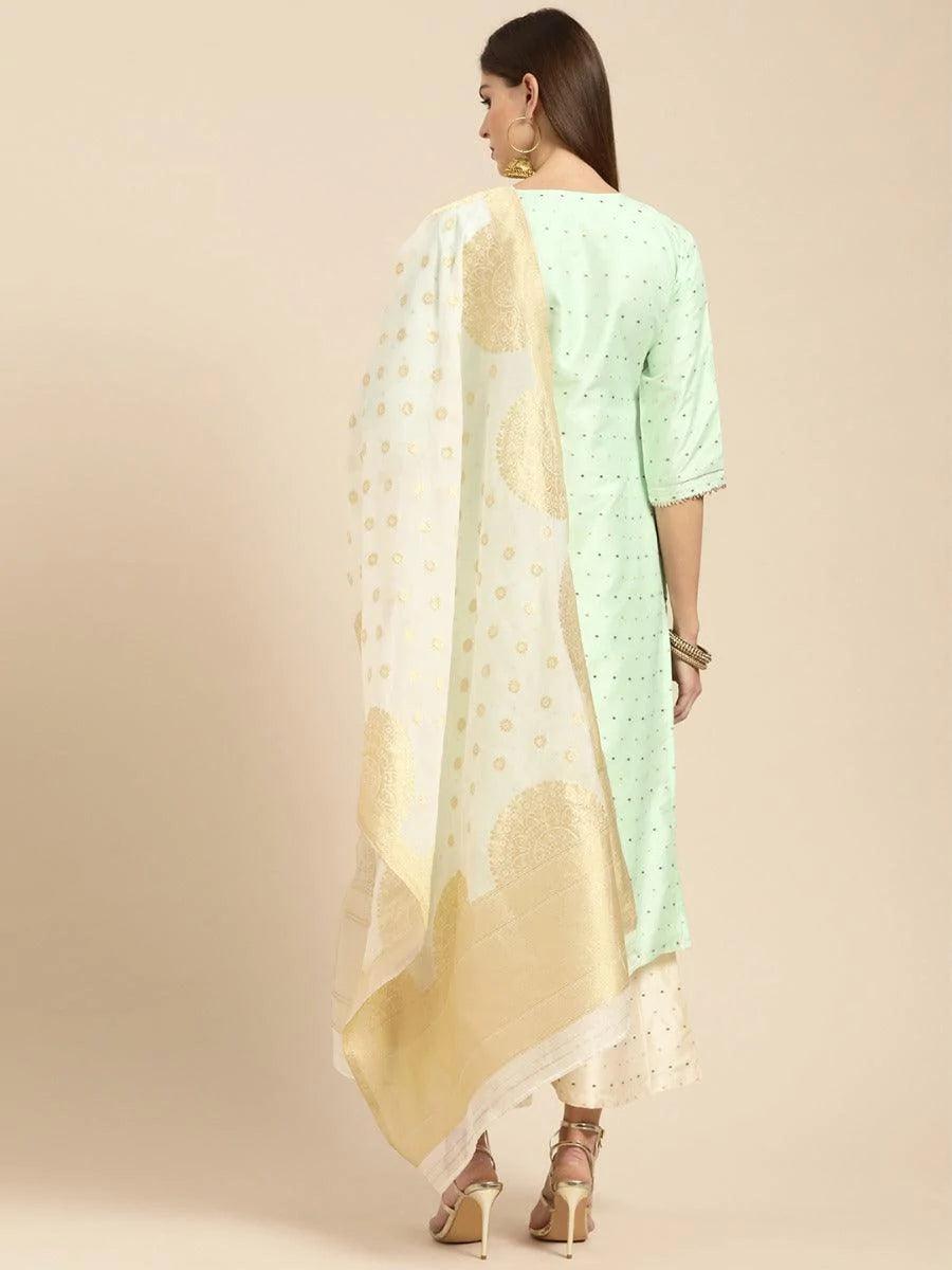 Sea Green Self Design Chanderi Suit Set - ShopLibas