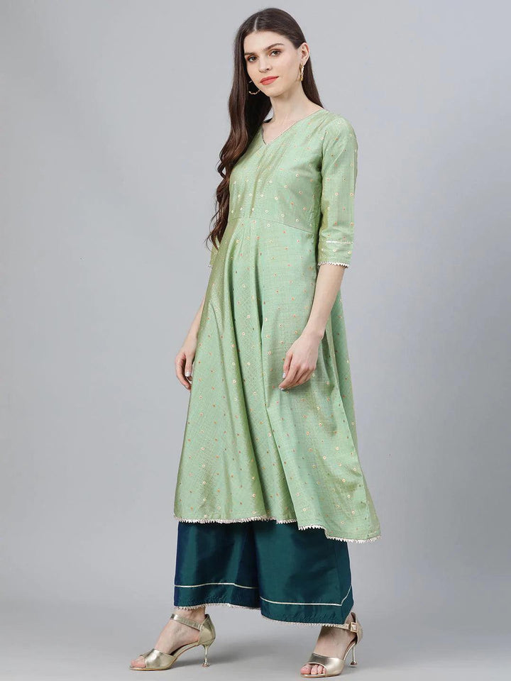 Green Solid Chanderi Suit Set