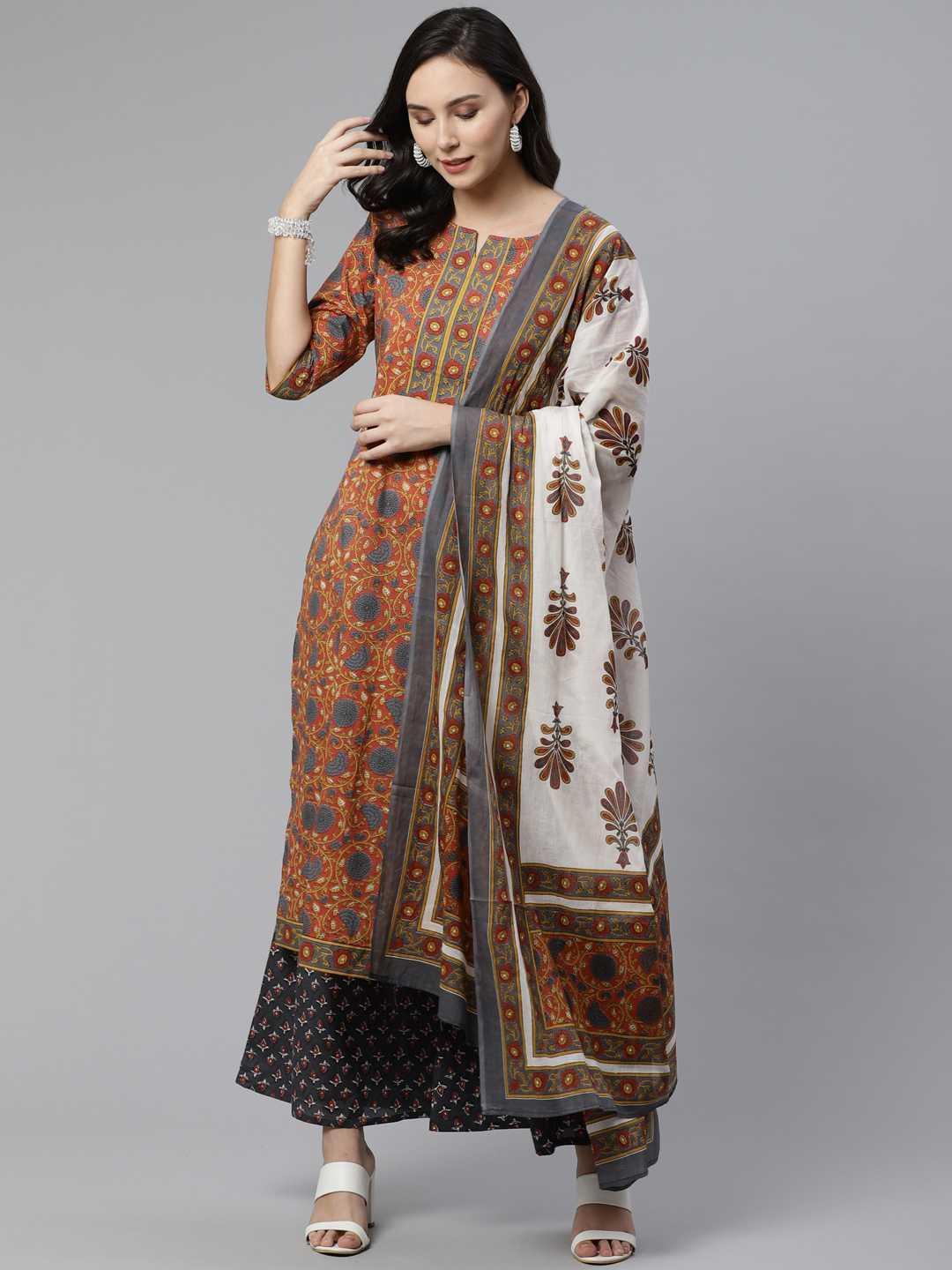 Brown Printed Cotton Suit Set - ShopLibas