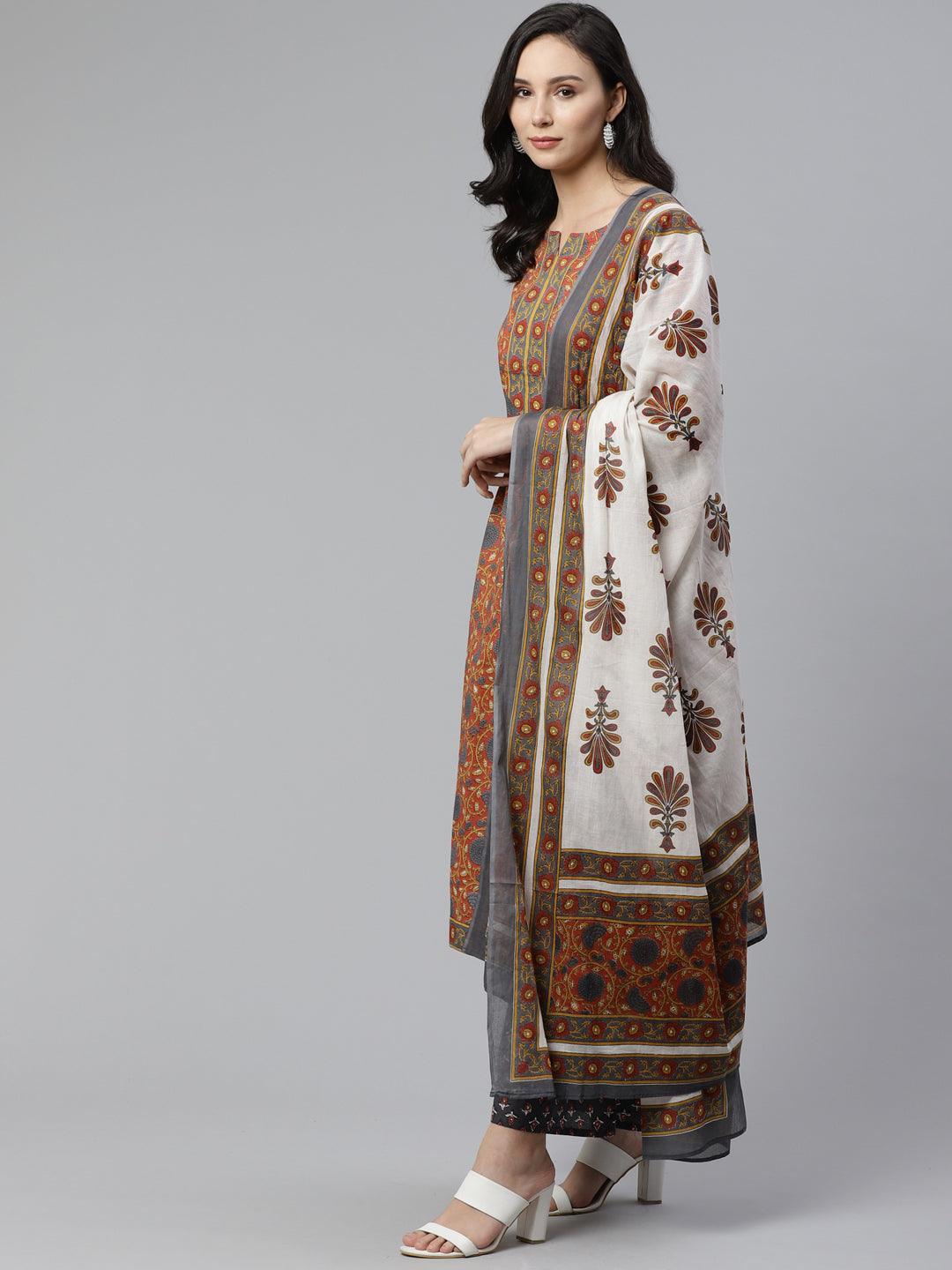 Brown Printed Cotton Suit Set - ShopLibas