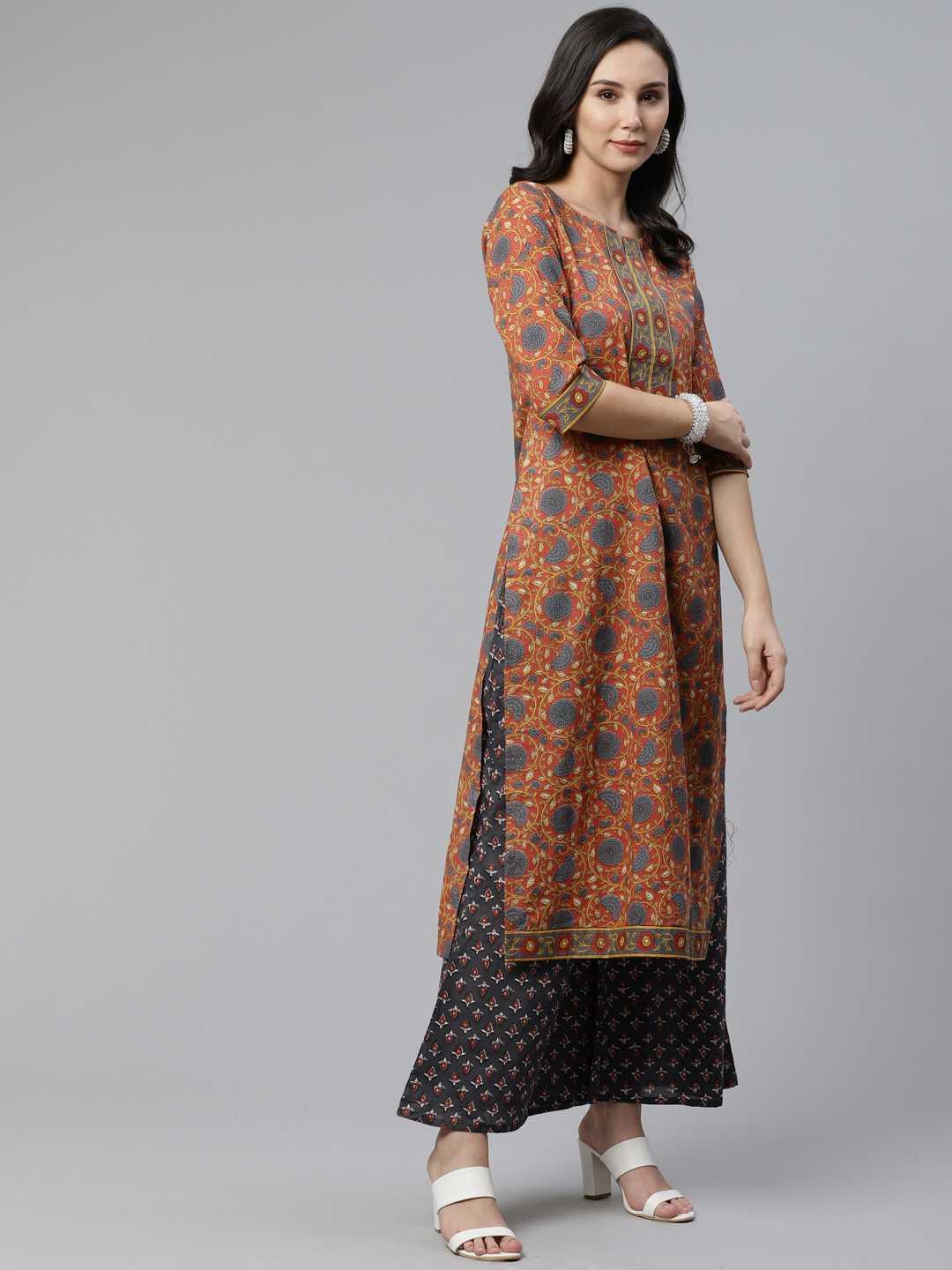 Brown Printed Cotton Suit Set - ShopLibas