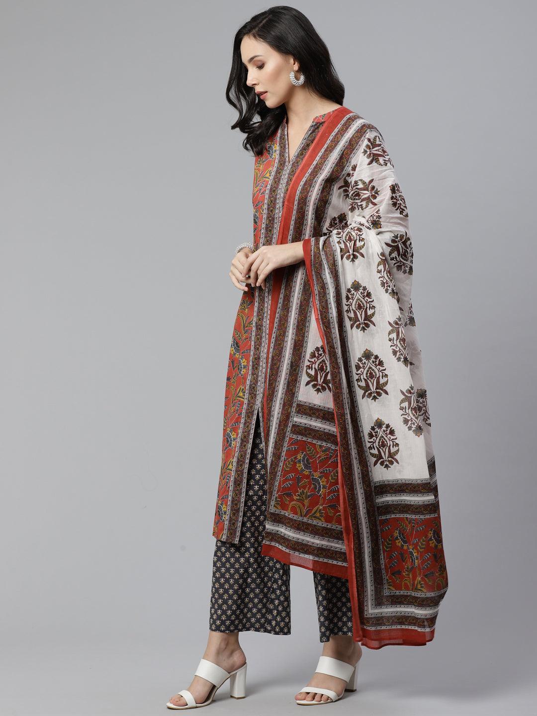 Rust Printed Cotton Suit Set - ShopLibas