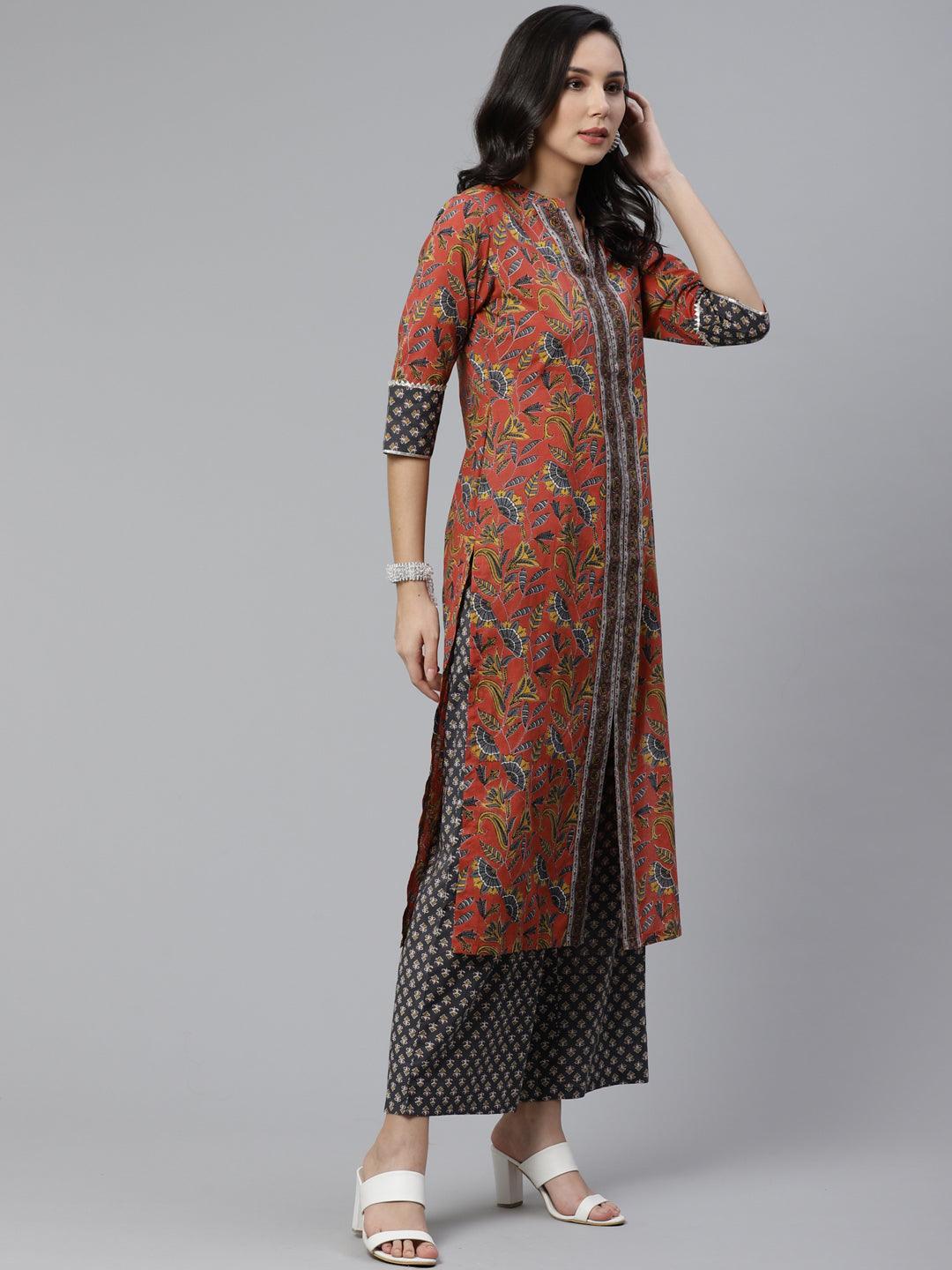 Rust Printed Cotton Suit Set - ShopLibas